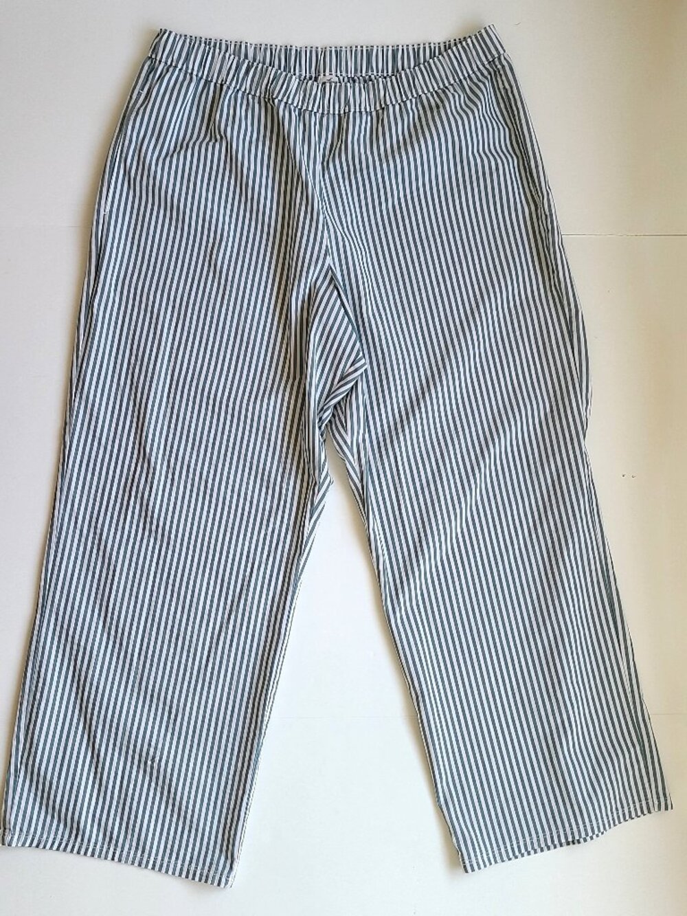 Hollister Sleep Pants XL Green White Stripe Pull On Straight Cotton Lounge FLAW